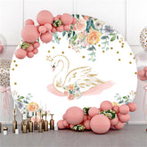 Weiß Schwan Und Blume Glücklich Geburtstag Runden Hintergrund